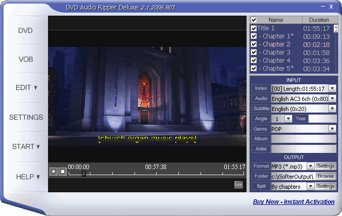 Screenshot of iSofter DVD Audio Ripper Deluxe 2.0.2006.1024